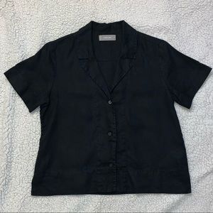 NWOT Everlane The Linen Short Sleeve Notch Shirt in Black size 0